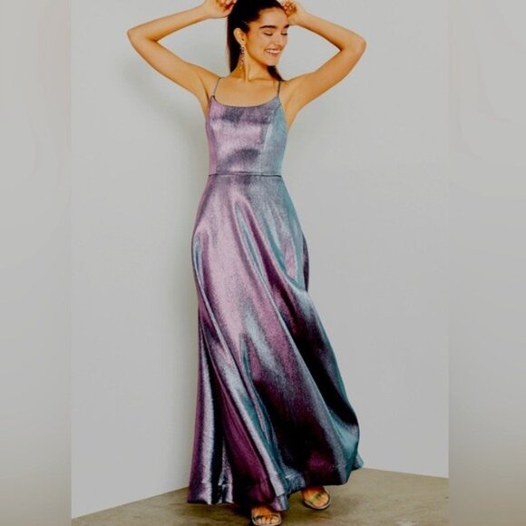 NEW Iridescent Ball Gown with Strappy Lace-Up Back Full Length Maxi Prom Dance 3 - Picture 3 of 9